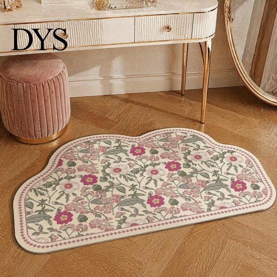 Light Luxury Home Decor Rug Retro Floral Bath Mat, Non-slip Super Absorbent Bathroom Rug, Diatomaceous Earth Quick-drying for Front Door Washable Sink