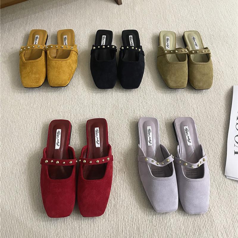 Bailamos Women Flat Slippers Square Toe Sandals Half Mules Slippers Slides Women Simple Slippers Comfortable Office Mule Shoes M