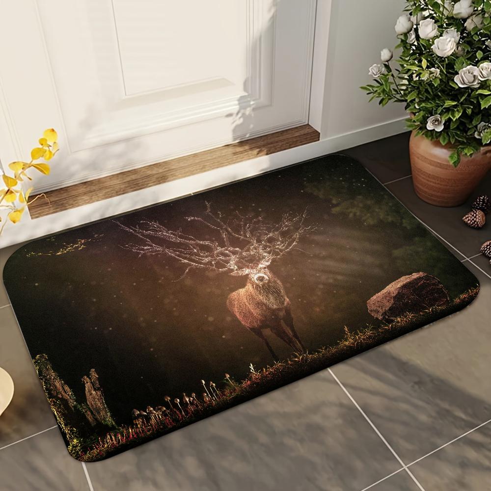 1pc Natural Forest Deer Bathroom Absorbent Mats Anti-Slip Mats Home Decor Supplies Carpets Home Kitchen Floor Mats