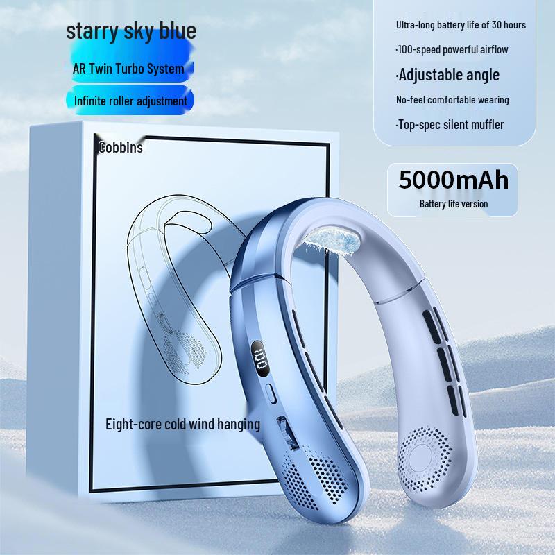 

100-Speed Portable Neck Fan with Digital Display - Mini USB Rechargeable for Outdoor Sports & Students 197.8*185.5*53mm