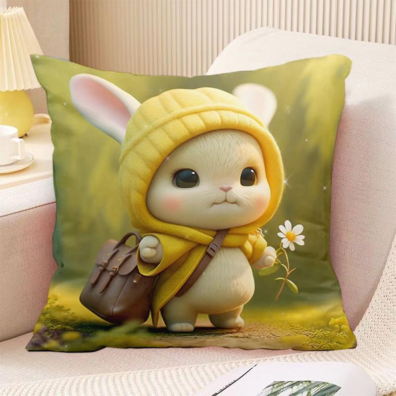 Schlafzimmer Wohnzimmer Quadratische Kissenhülle Niedlicher Hasen-Druck Dekorative Kissenhülle
