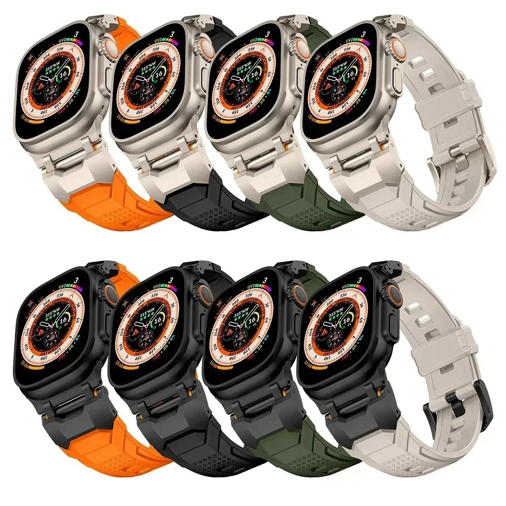 Rubber Sports Band for Apple Watch Ultra 3/2 49mm Titanium Color Sports Bracelet for iWatch Series 11 10 46mm 9 8 7 6 Se 44 45mm