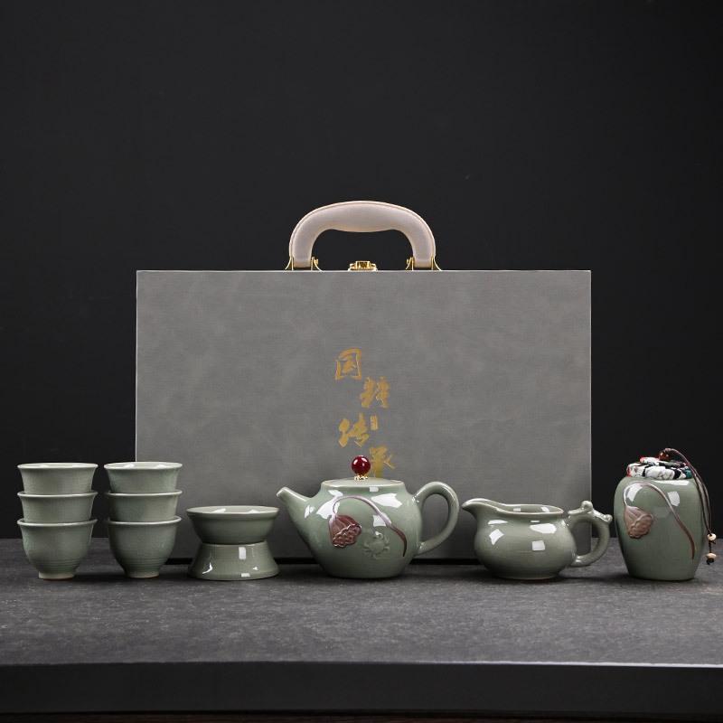 Retro Ge Kiln Tea Set Gift Set Free Kung Fu Ceramics Full Set Business Tea Set Light Luxury
