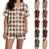 Women's Christmas Pajama Set Short Sleeve Button Down Shirt and Shorts Sleepwear Set