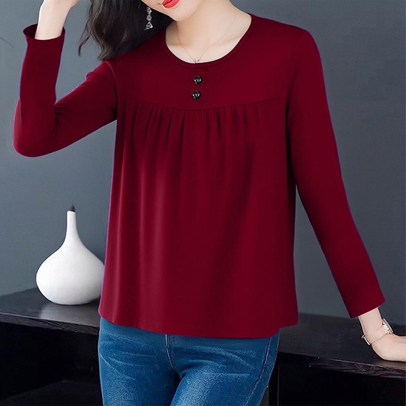 Plus Size Women S Long Sleeve T Shirt Round Neck Casual Top For Middle Aged Moms