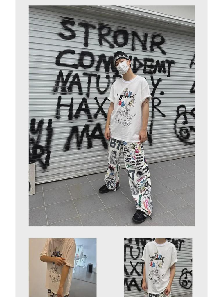 Unisex-Cargohose mit handbemaltem Graffiti-Camouflage-Muster
