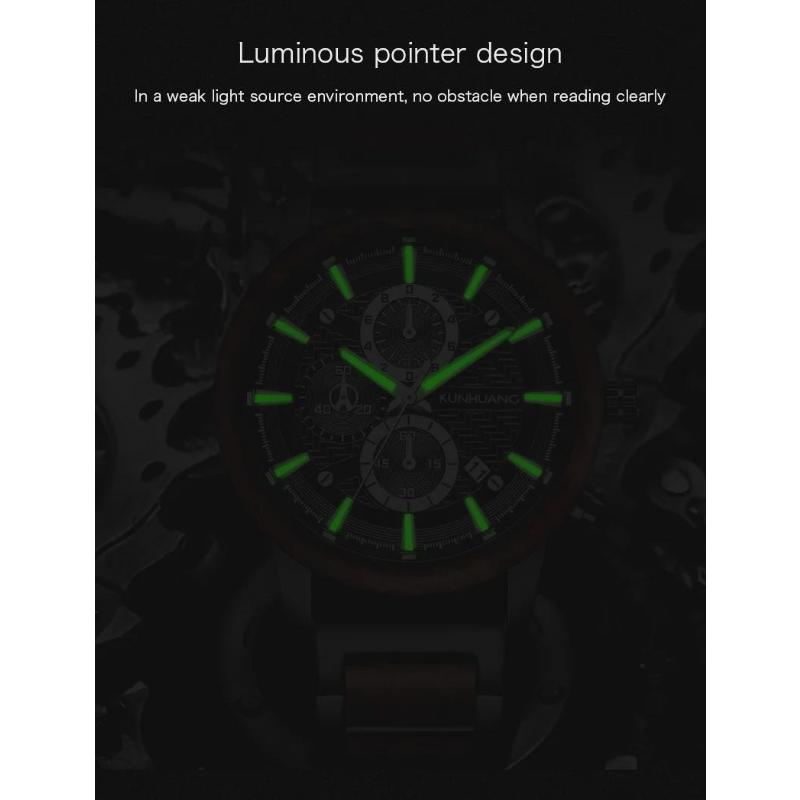 Wood Watches Luxury Luminous Multi-function Wooden Men's Chronograph Quartz Retro Watch Fashion Sport Timepieces