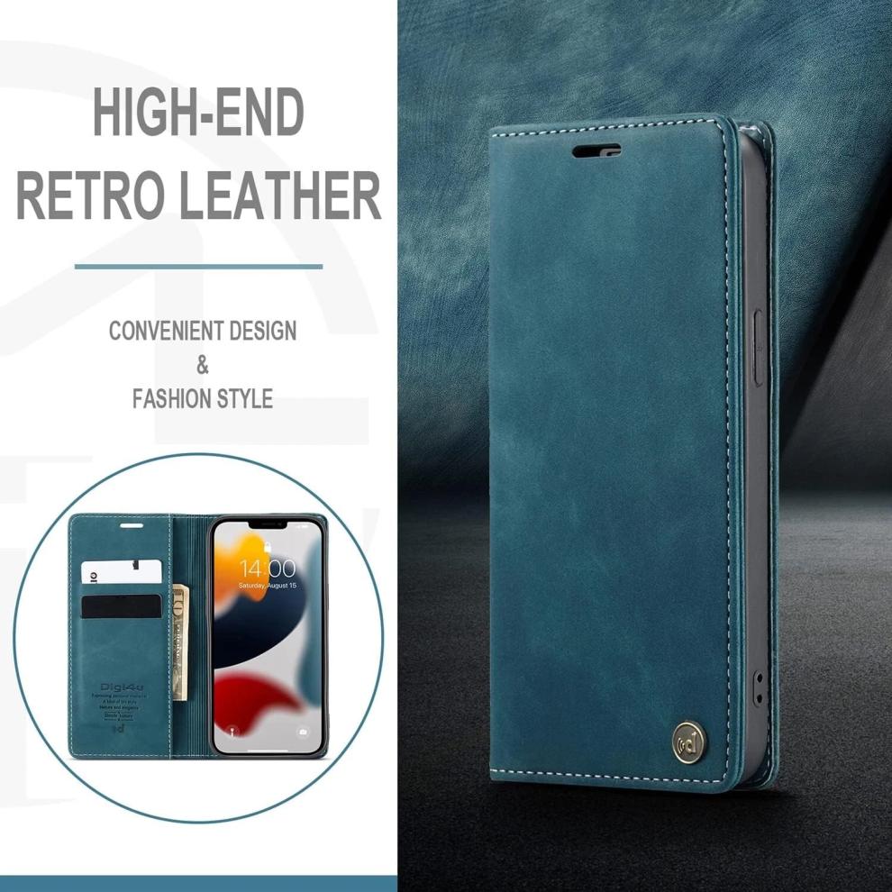 For iPhone 15 Pro Leather Flip Stand Cover Wallet Phone Case Blue