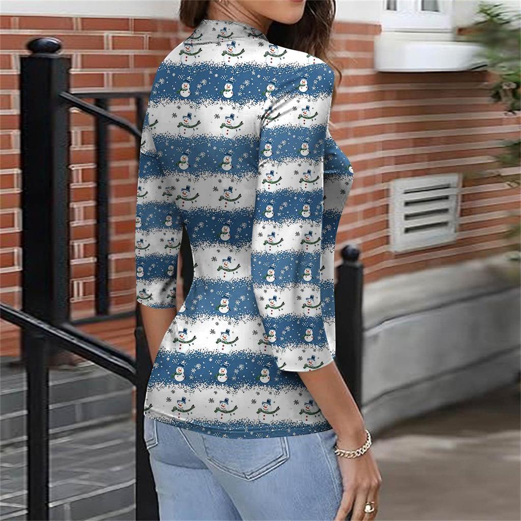 Damen Slim Bottom T-Shirt Mode Lässig Farbverlauf Druck Rundhals Pullover 3/4 Ärmel Top