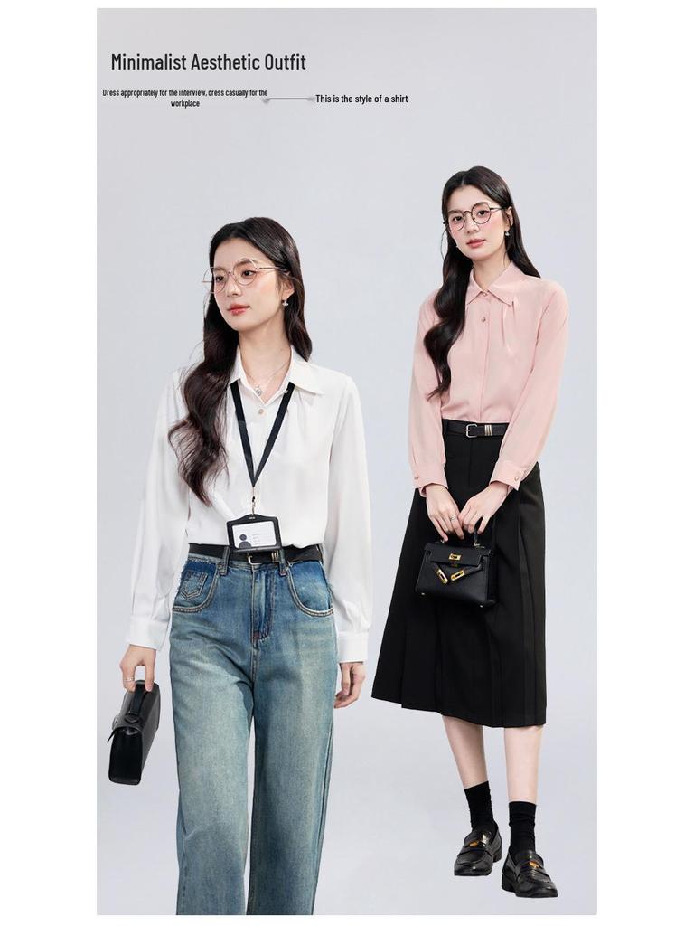 Women's French High-End White Shirt - 2026 Spring/Autumn Professional Formal Wear
