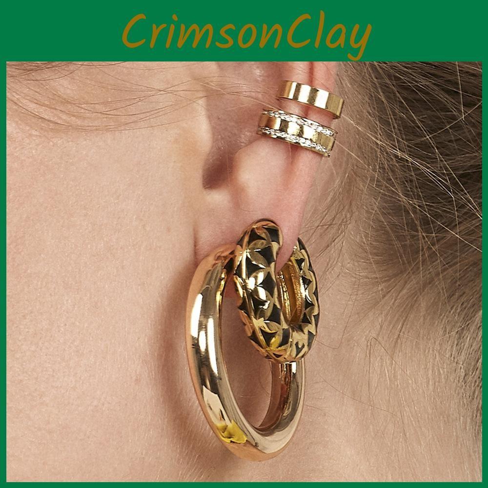 Alloy Rhinestone Chic Clip Earrings Modern Geometric Style Ear Jewelry