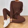 Casual O-neck Two Piece Set Women Outfits Autumn Winter Fashion Solid Knitted Long Sleeve Sweater Elegant Loose Pants Suit