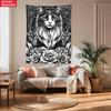 Black and White Cat Roses Floral Portrait Tapestry Wall Hanging Modern Minimalist Pet Lover Art Bedroom Living Room Decoration