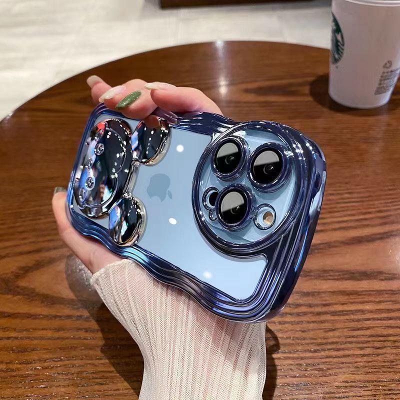 Electroplated Wavy Phone Case Suitable for IPhone15 Transparent Apple 14promax Anti-drop Soft 13 Cartoon Stand
