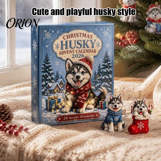 Pet Lover Gift Idea Husky Christmas Advent Calendar 2026 with 24 Unique Acrylic Pendants for Tree Decorations, Home Decor Accessory Cute Dog