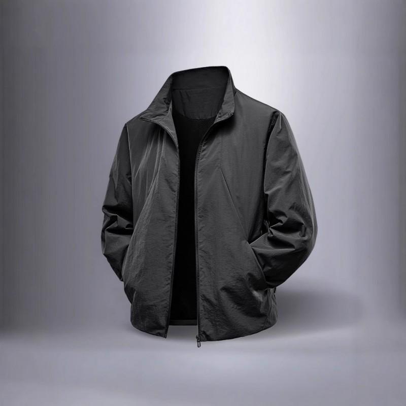 Mens Lightweight Windbreaker Jacket With Stand Collar Hooded Outdoor Running Cycling Casual Sport Coat