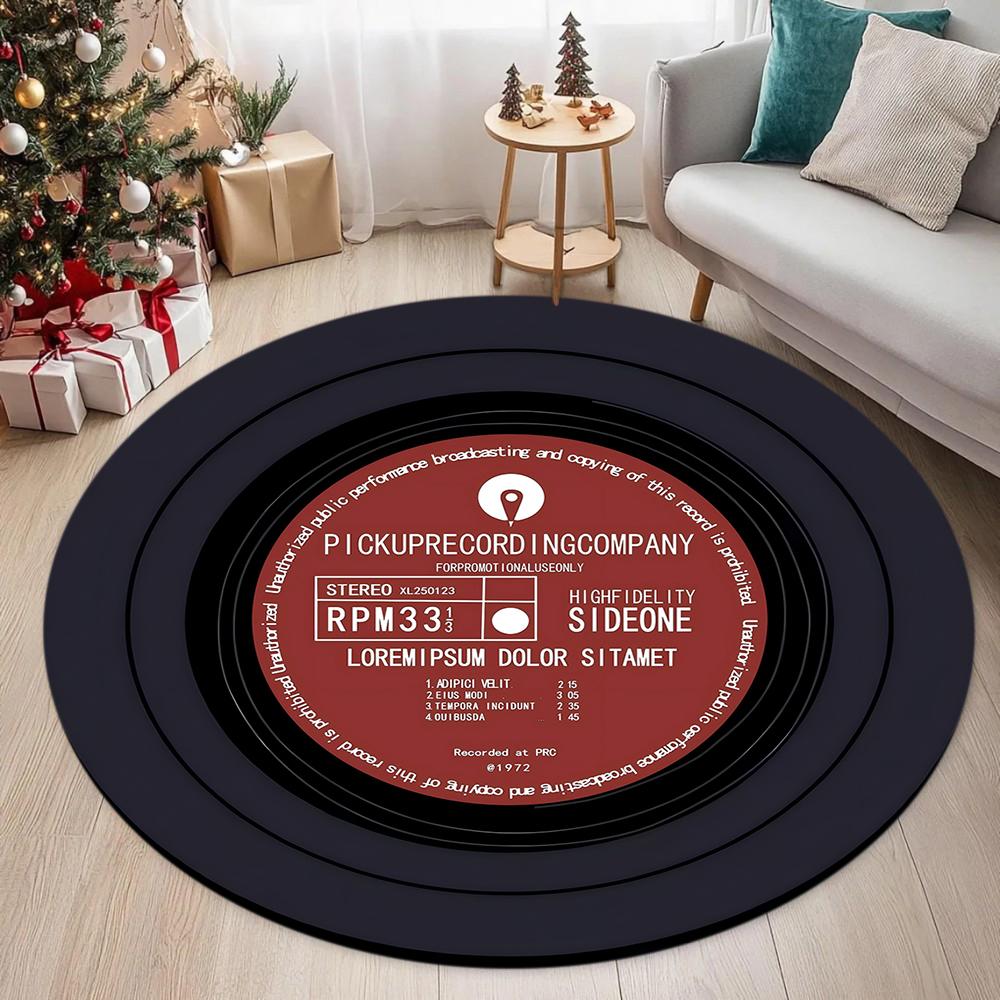 Round Carpet with Happy Day Text and Black Floral Pattern for Kids Room Nursery Decor Soft Cozy Floor Mat Non-Slip Rug Gift