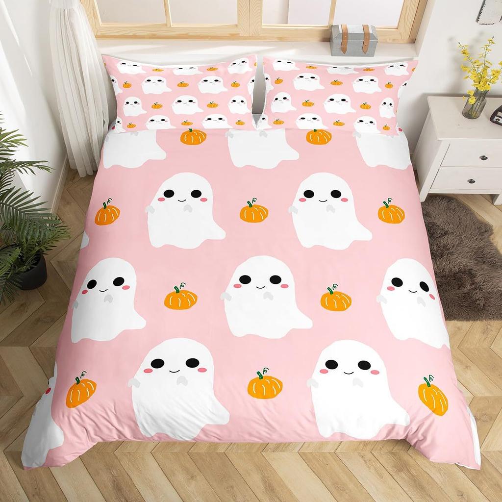 Cute Halloween Bedding & Pillowcase, Ghost Pumpkin Duvet Cover Set Dorm Bedding, Halloween Decor, Nursery Toddler Bedding Set