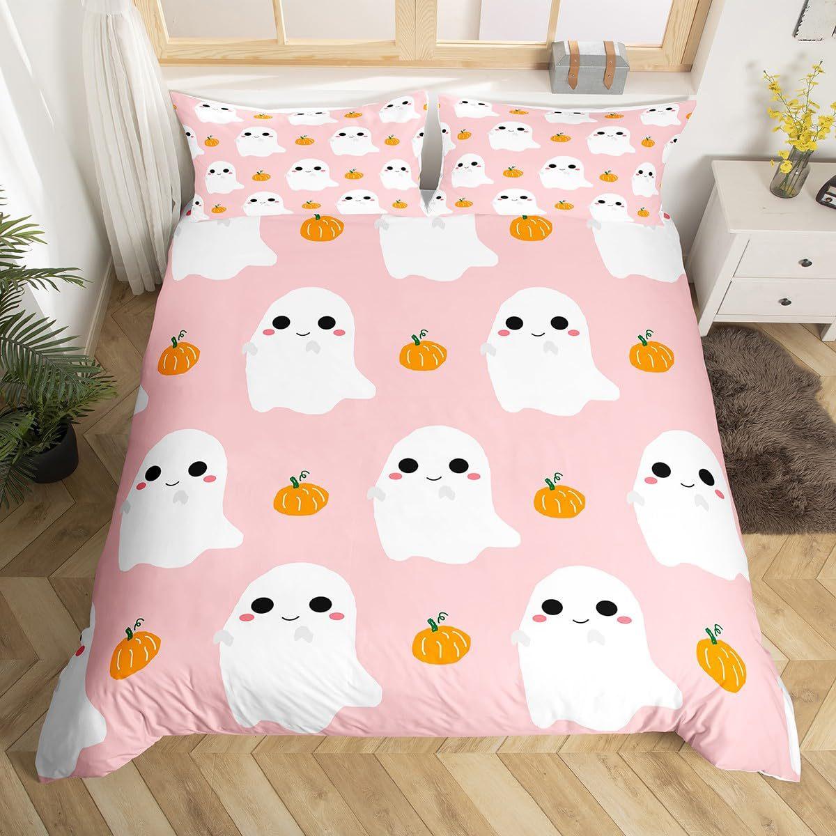 

Cute Halloween Bedding & Pillowcase, Ghost Pumpkin Duvet Cover Set Dorm Bedding, Halloween Decor, Nursery Toddler Bedding Set EU Single 135x200cm