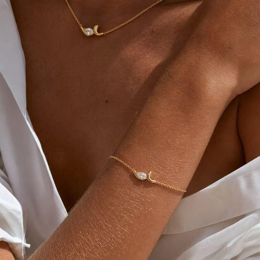 KunJoe Classic Exquisite 18K Plated Gold Chain White Zircon Adjustable Bangle Women Waterproof Stainless Steel Bracelets Jewelry