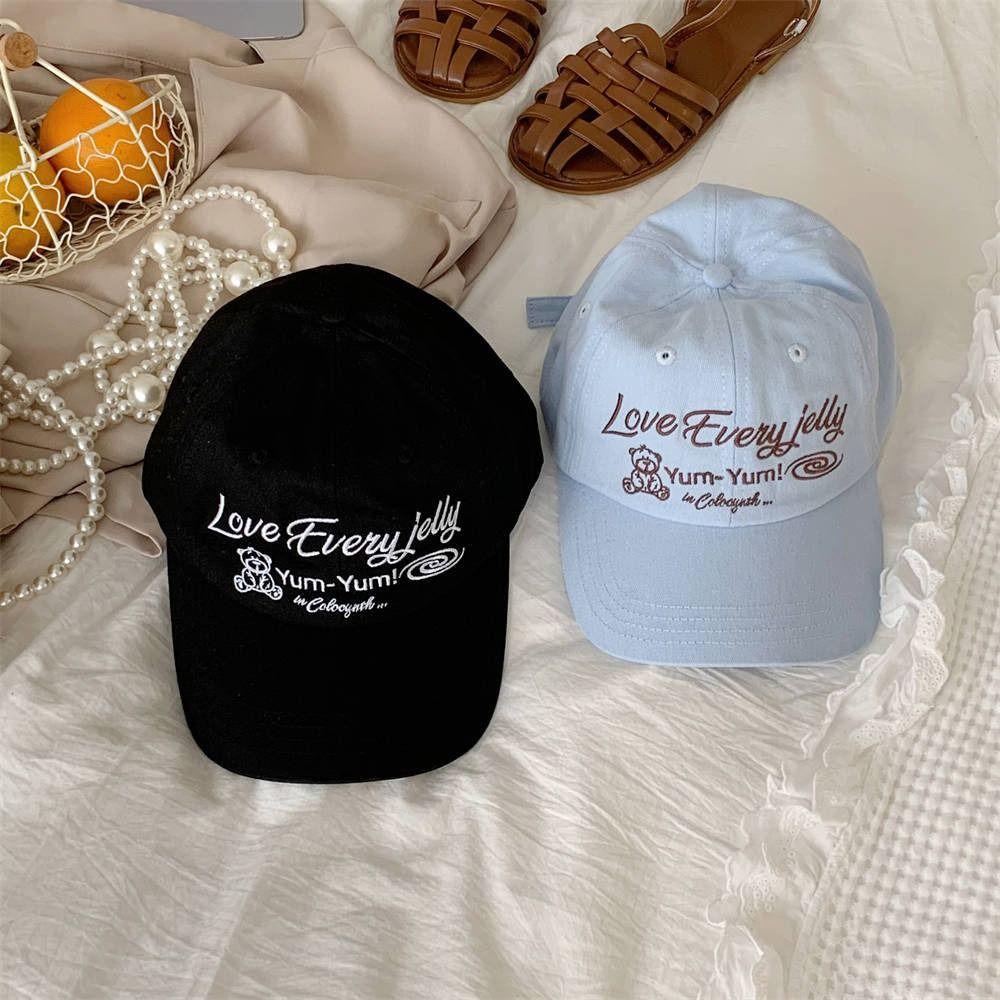 

Adjustable Bear Embroidery Baseball Hat Korean Style Duck Tongue Hat Teenagers Baseball Cap Women чорний