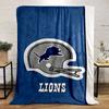 Lions Helmet Logo on Blue Background Flannel Blanket for bedroom, living room, sofa, and nap sofas.