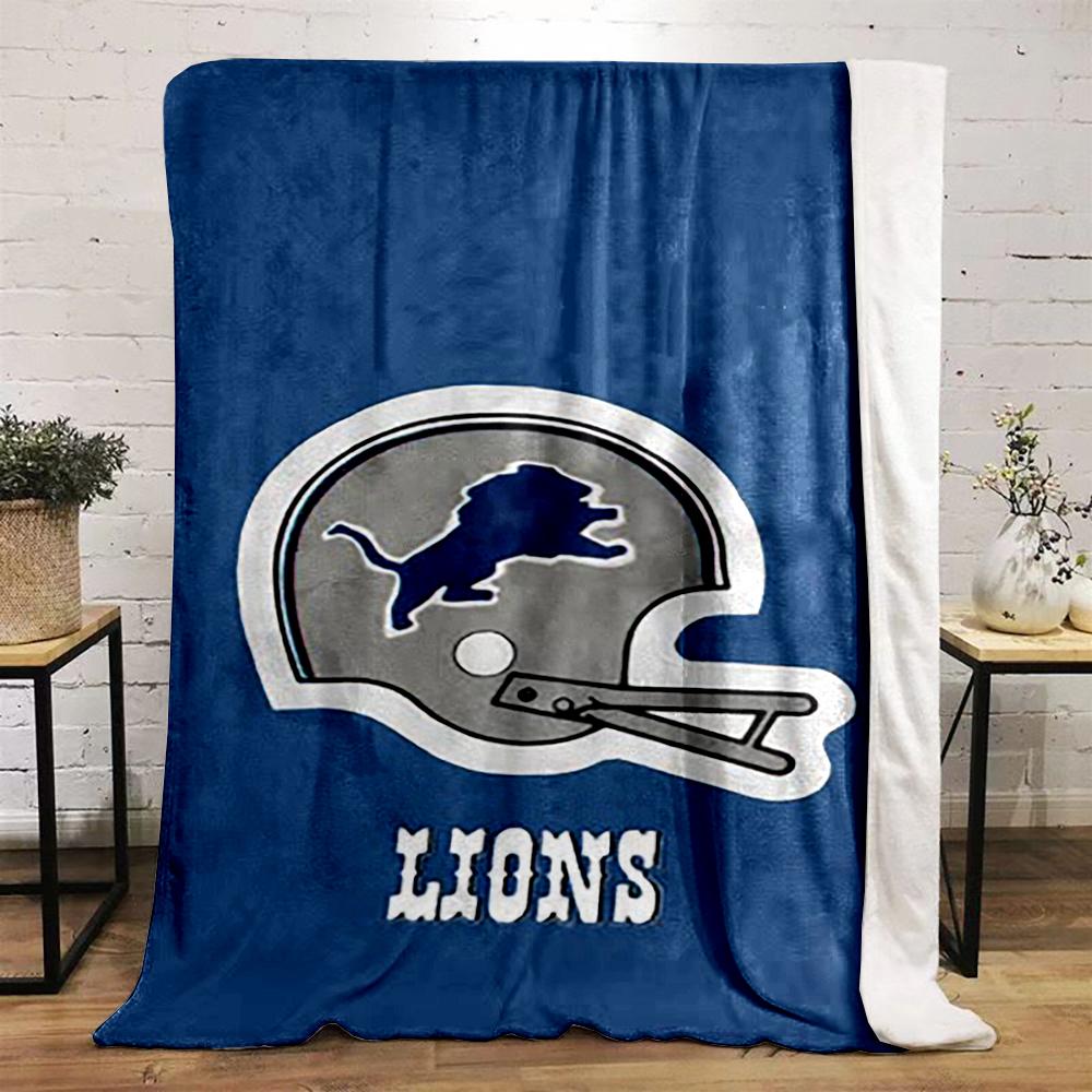 Lions Helmet Logo on Blue Background Flannel Blanket for bedroom, living room, sofa, and nap sofas.