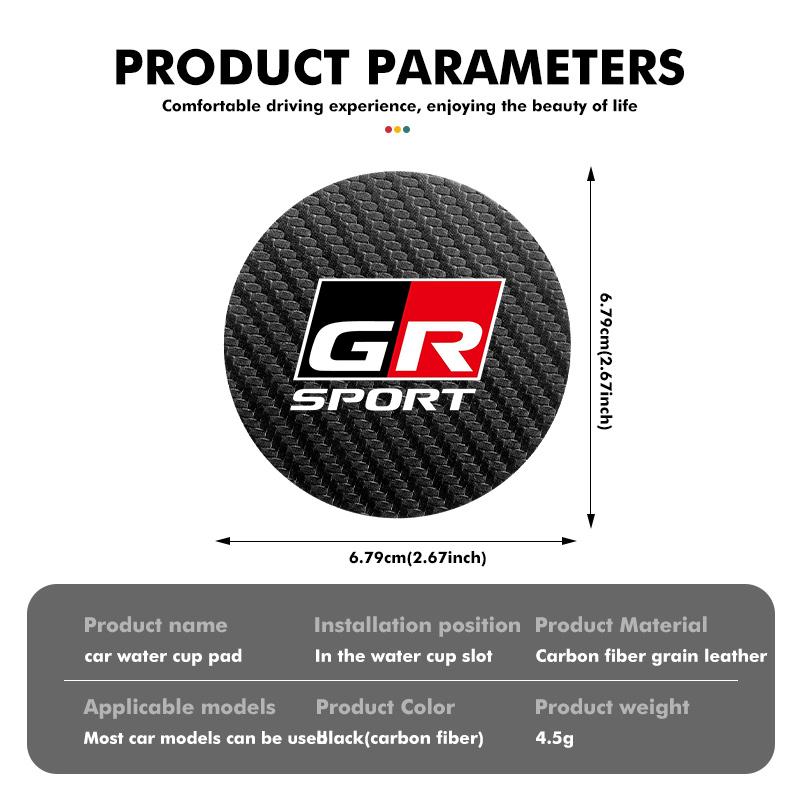 For Toyota 2Pcs Car Carbon Fiber Coaster Anti-Slip Water Cup Drink Mat Gazoo Racing TRD Corolla Yaris Chr Auris Rav4 Prado FF7