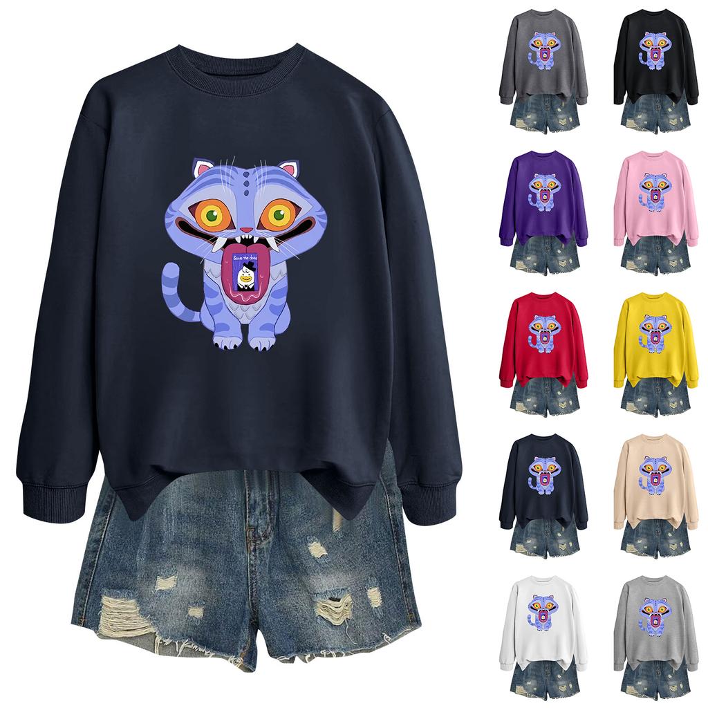 Women's Fashion Casual Long Sleeve Printed Round Neck Sweatshirt Top