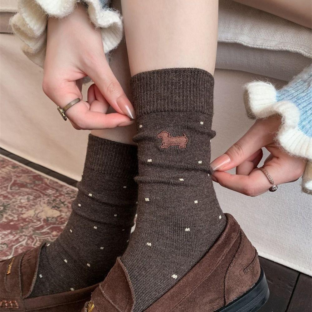 Breathable Cartoon Cotton Socks Polka Dot Winter Socks New Puppy Socks  For Women