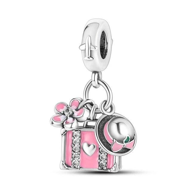 Silver Plated Pink Ballet Skates Shoes Pendant Heart Charms Fit Bracelet Jewelry Making for Women