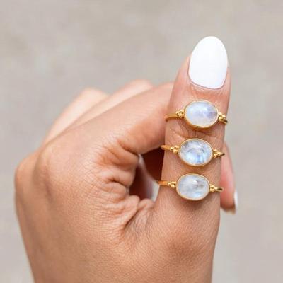 Moonstone Gemstone Solid 925 Sterling Silver Ring, Moonstone Gemstone Ring, Silver Charm Jewelry, Yellow Gold Ring, Women Ring