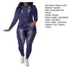 Women's 2 Piece Fake Denim Printed Outfits Long Sleeve Tops Bodycon Legging Pants Sets Sexy Party Clubwear Tracksuit