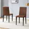 [Set of 2 Minimalist Dining Chairs] European Style: Dark Brown Technical Fabric + Black Metal Legs. Fits In Dining Rooms, Living Rooms and More.