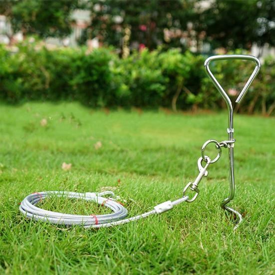 Dog Tie Out Stake Heavy Duty Stainless Steel Swivel Ground Stake Anti-rust Outdoor Tethering Tool for All Cable Leash Chain Camping Yard