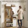 6-in-1 Entryway Coat Rack with Fold-Down Shoe Bench and Mirror, 80x36x168cm, Oak