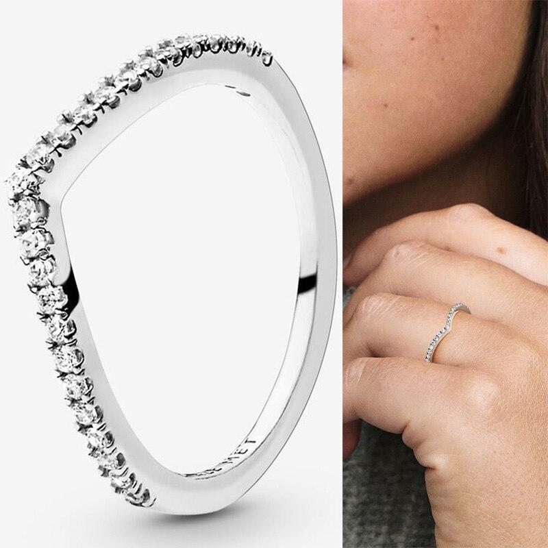 925 Sterling Silver Pan Ring Creative Bright Wishing Bone Ring For Women Wedding Party Gift Fashion Jewelry