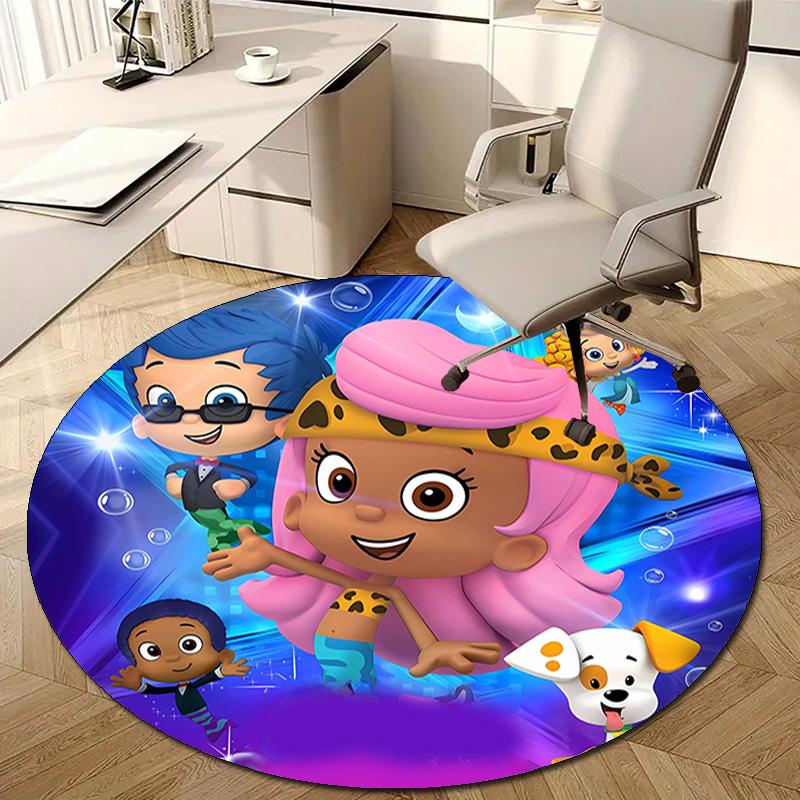 1pc Bubble Guppies Design Printed Area Round Carpet for Bedroom Living Room Home Decor Rugs Mat Non Slip Mat Rug for Bedside