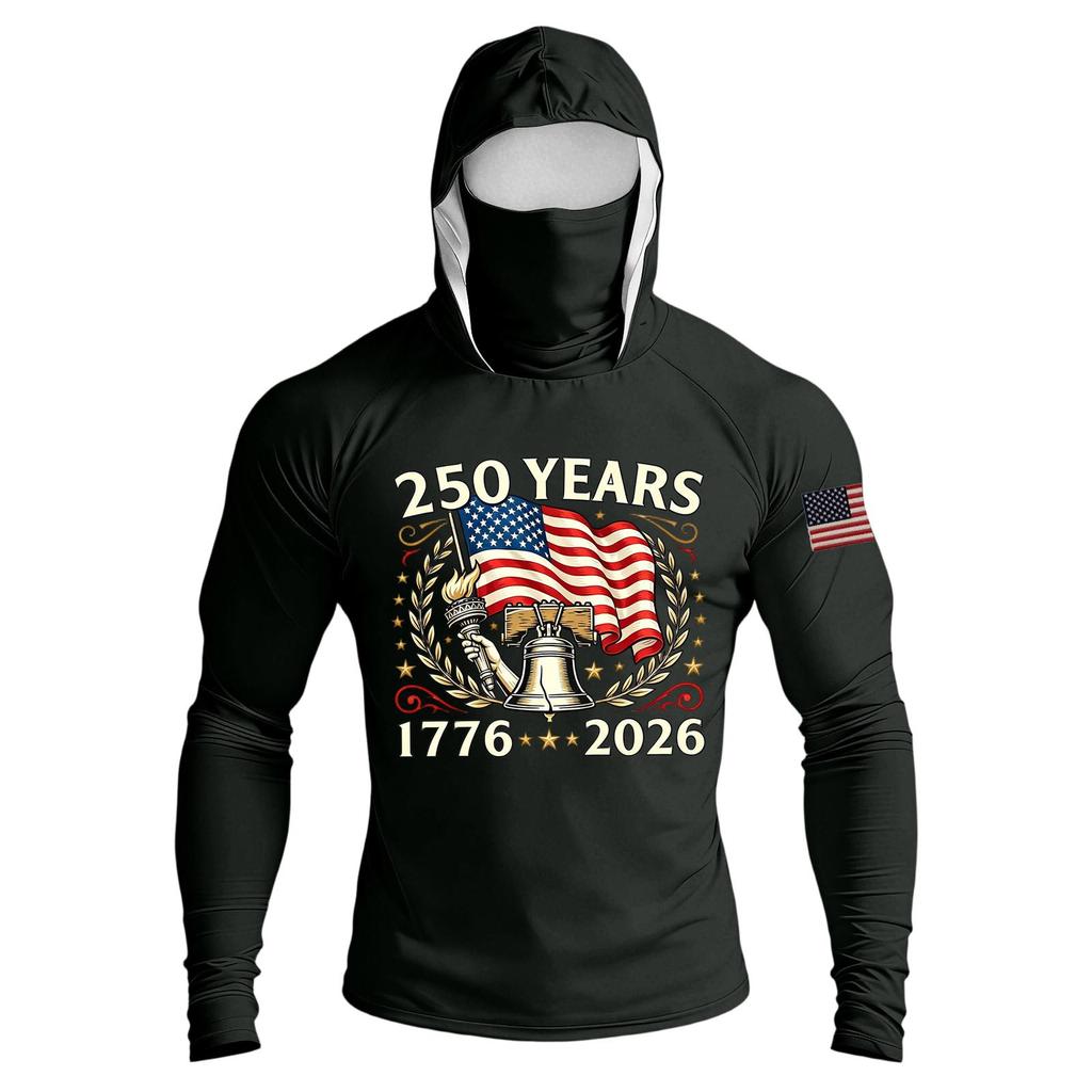 Men's Casual Raglan Sleeve Hooded Long Sleeve Sun Protection Shirt Lightweight Breathable Outdoor Sports Top with Face Cover and Thumb Holes