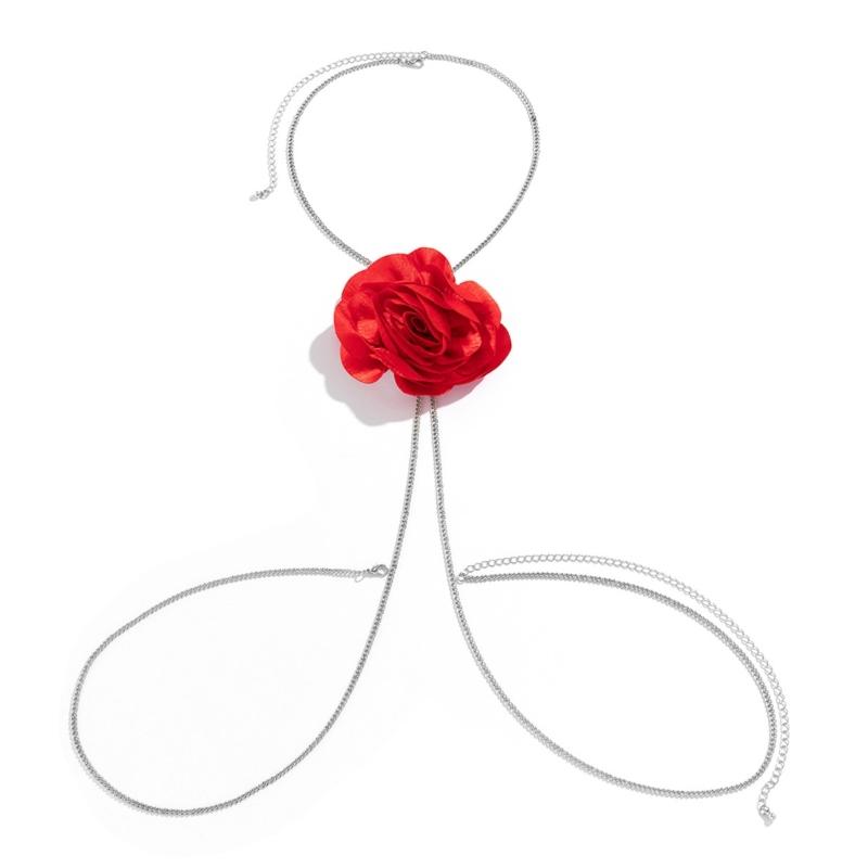 Belly Chain Body Chain with Cloth Flower Waist Chains Bikini Belly Chain Body Jewelry Iron Material Gift for Women Girls красный