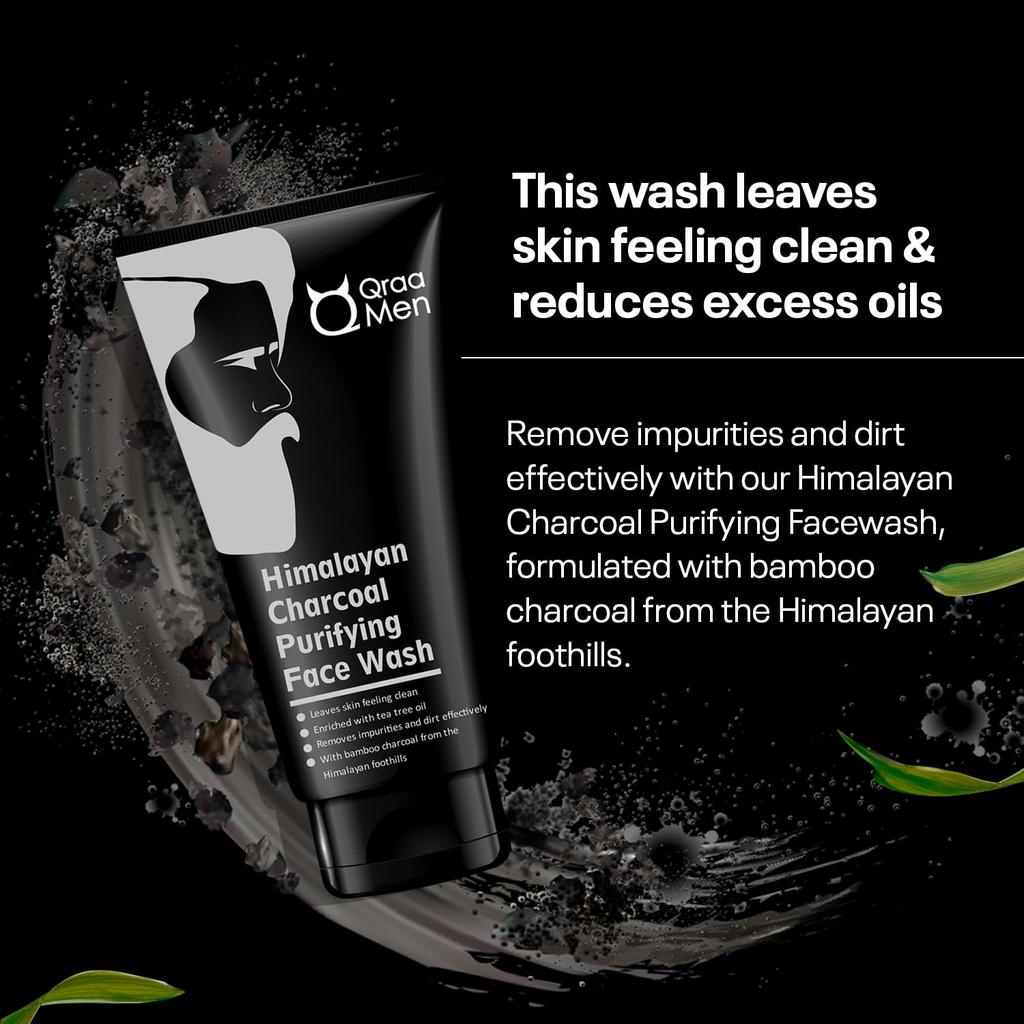 QRAA Men Himalayan Charcoal Purifying Face Wash|Pack of 2 | For Deep Cleansing Of Pores| Removes Dirt, Controls Oil| (100GM X 2)