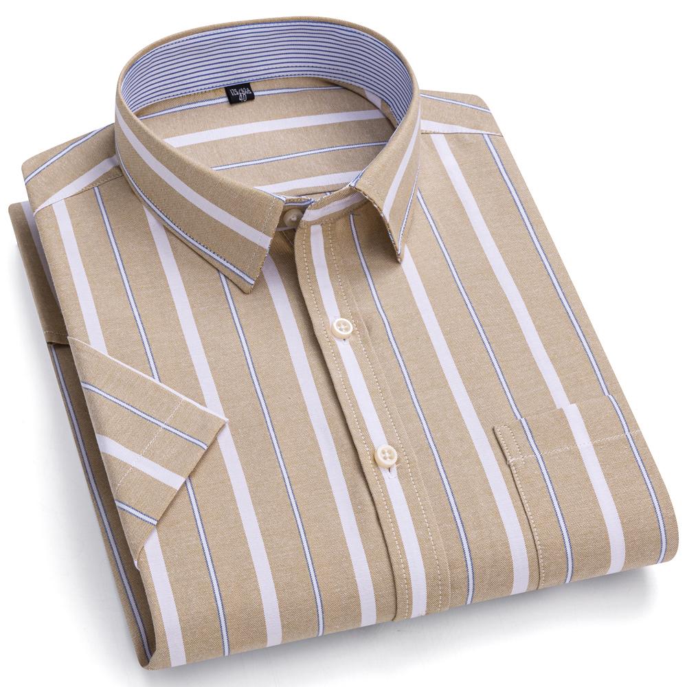 Men's Striped / Solid Short Sleeve Oxford Cotton Button Down Shirt, Summer Casual Comfort Lightweight Breathable with Chest Pocket