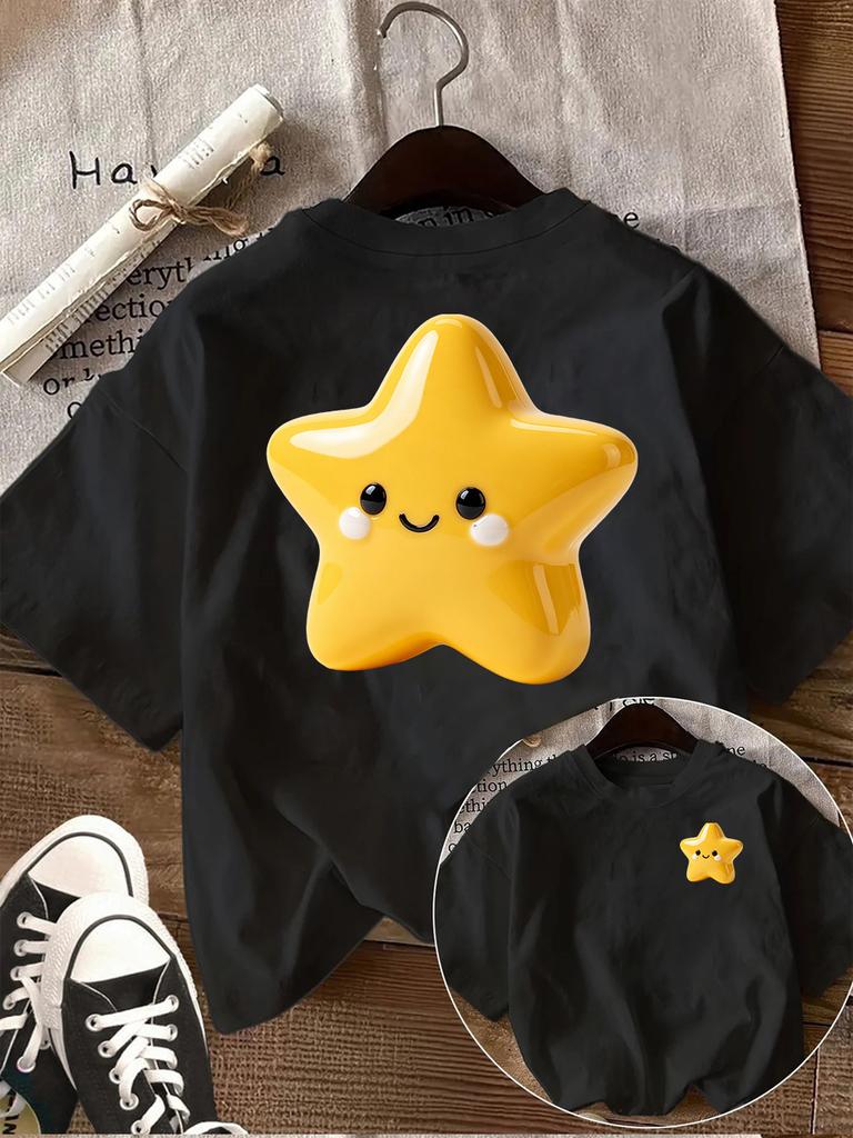 Summer Cute Yellow Star Graphic Tee Kawaii Smiley Star Print TShirt for Women Casual Oversized White Tee Harajuku Aesthetic