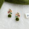 Hand-Painted Christmas Tree Zircon Flocking Pompon Earrings - 925 Silver Needle