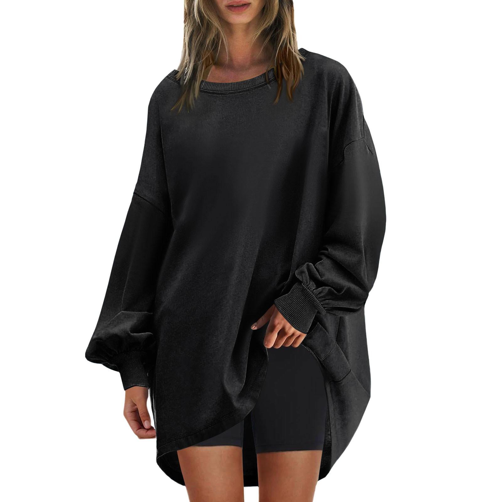 

Женская негабаритная круглая толстовка, модный однотонный пуловер, туника с длинными рукавами, топы XXL чёрный