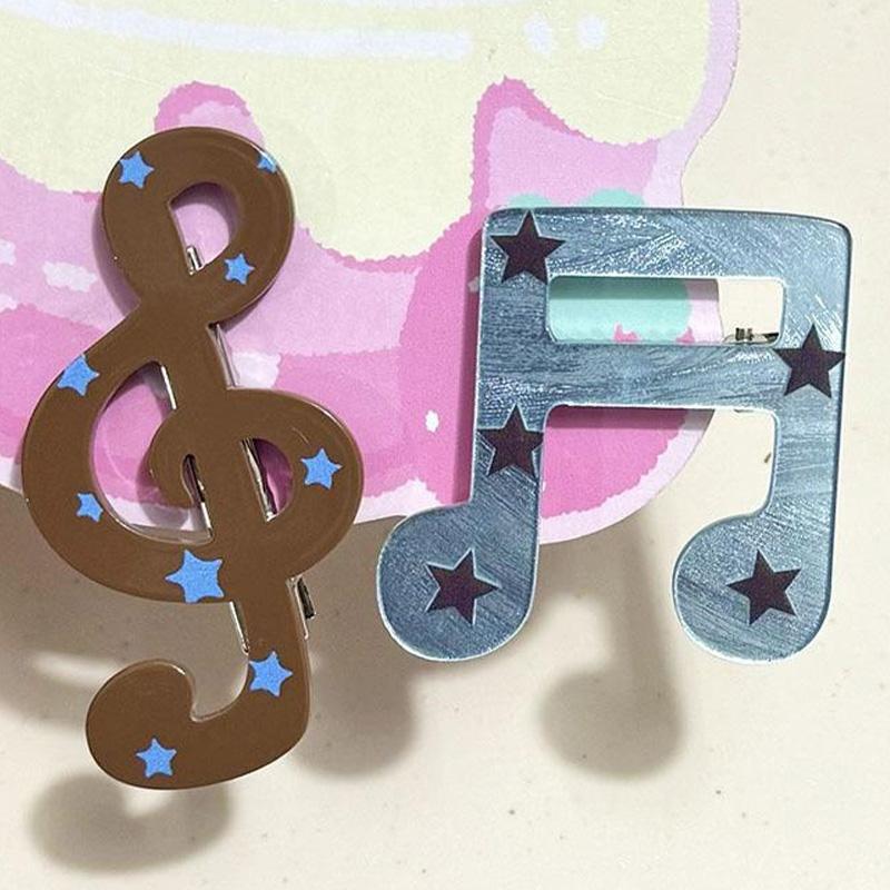 Vintage Y2K Musical Note Hairclip for Women Harajuku Star Print Side Bangs Clip Sweet Cute Girls Hairpin Trendy Hair Accessories