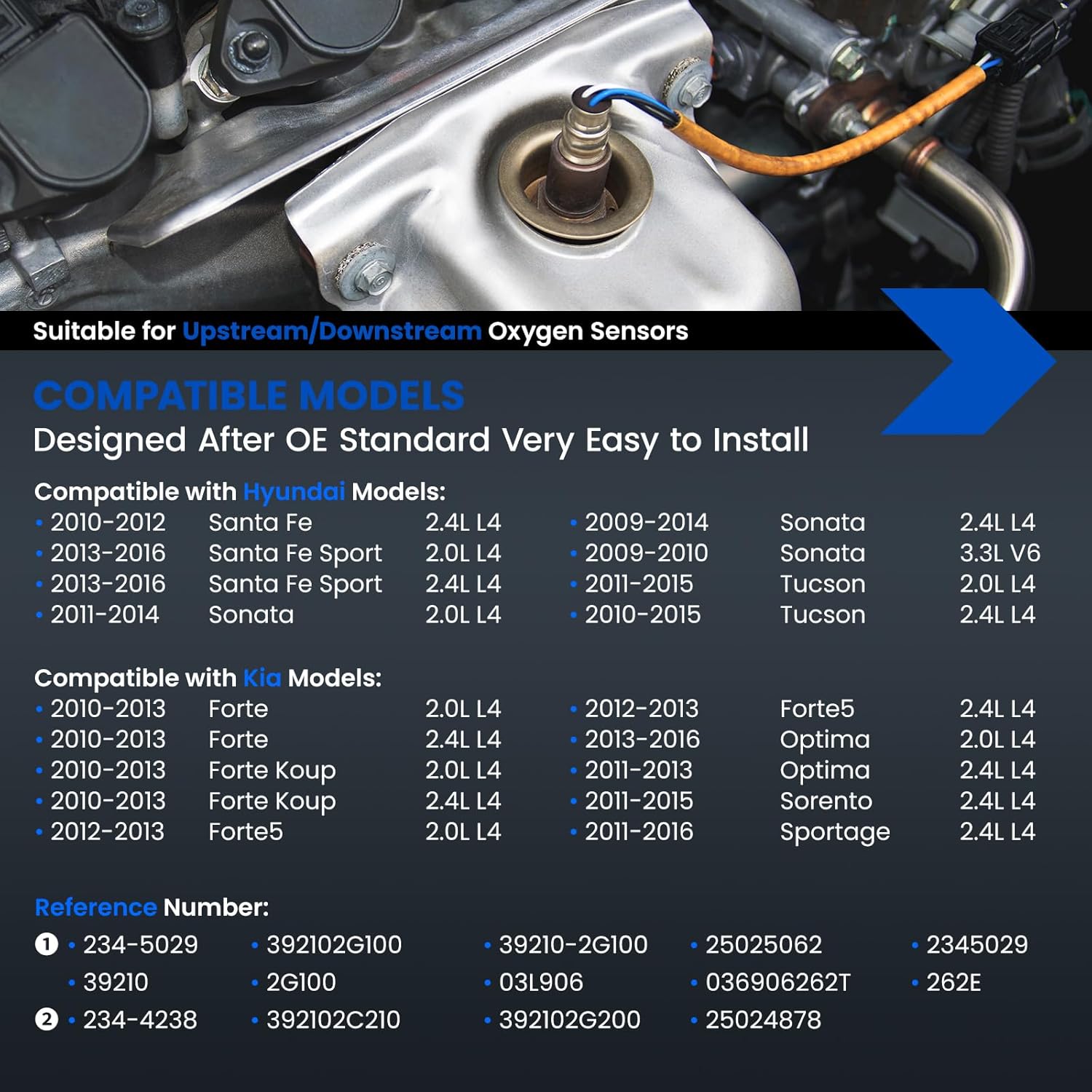 Oxygen O2 Sensor 234-5029 Upstream & 234-4238 Downstream Compatible with Hyundai Sonata/Tucson,Compatible with Kia Forte/Forte5/Optima 2.0L/2.4L L4,