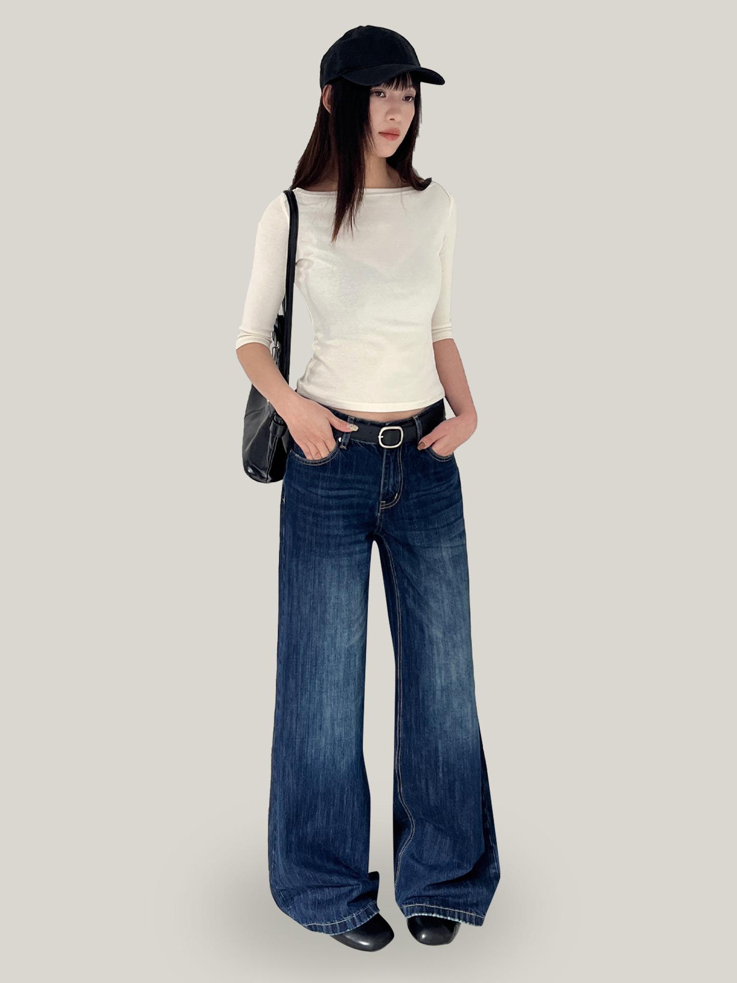 Women s 2026 Spring High Street Casual Straight-Leg Jeans - Basic, Versatile Long Pants (CX110) Medium синий