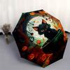 Halloween Black Cat Cauldron DecorUmbrella with Cute Design, Portable 3-Fold Compact Umbrella for Men & Women, Valentine's Day Mother's Day Halloween