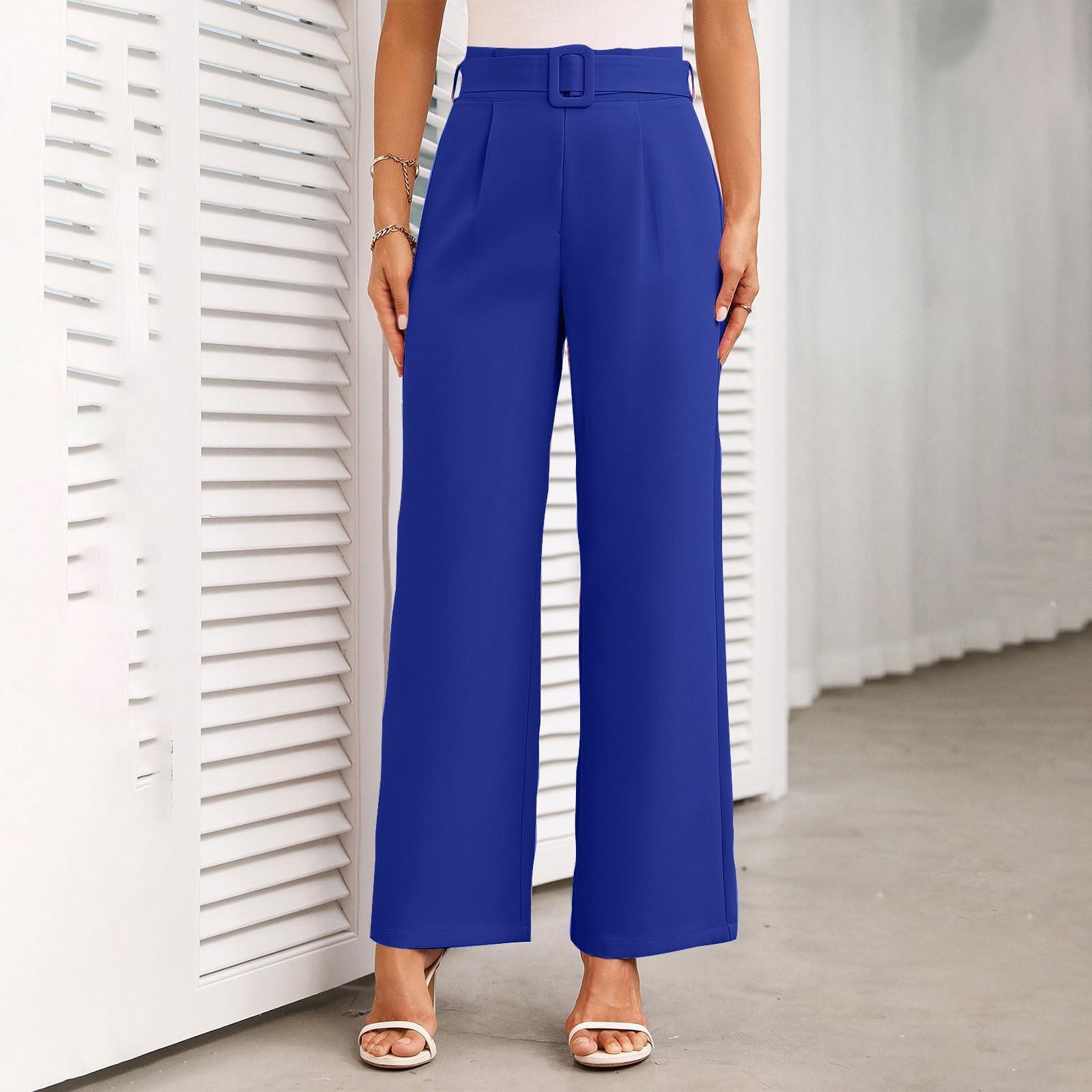 

Женские модные однотонные брюки кэжуал с высокой посадкой и прямыми штанинами XXL синий